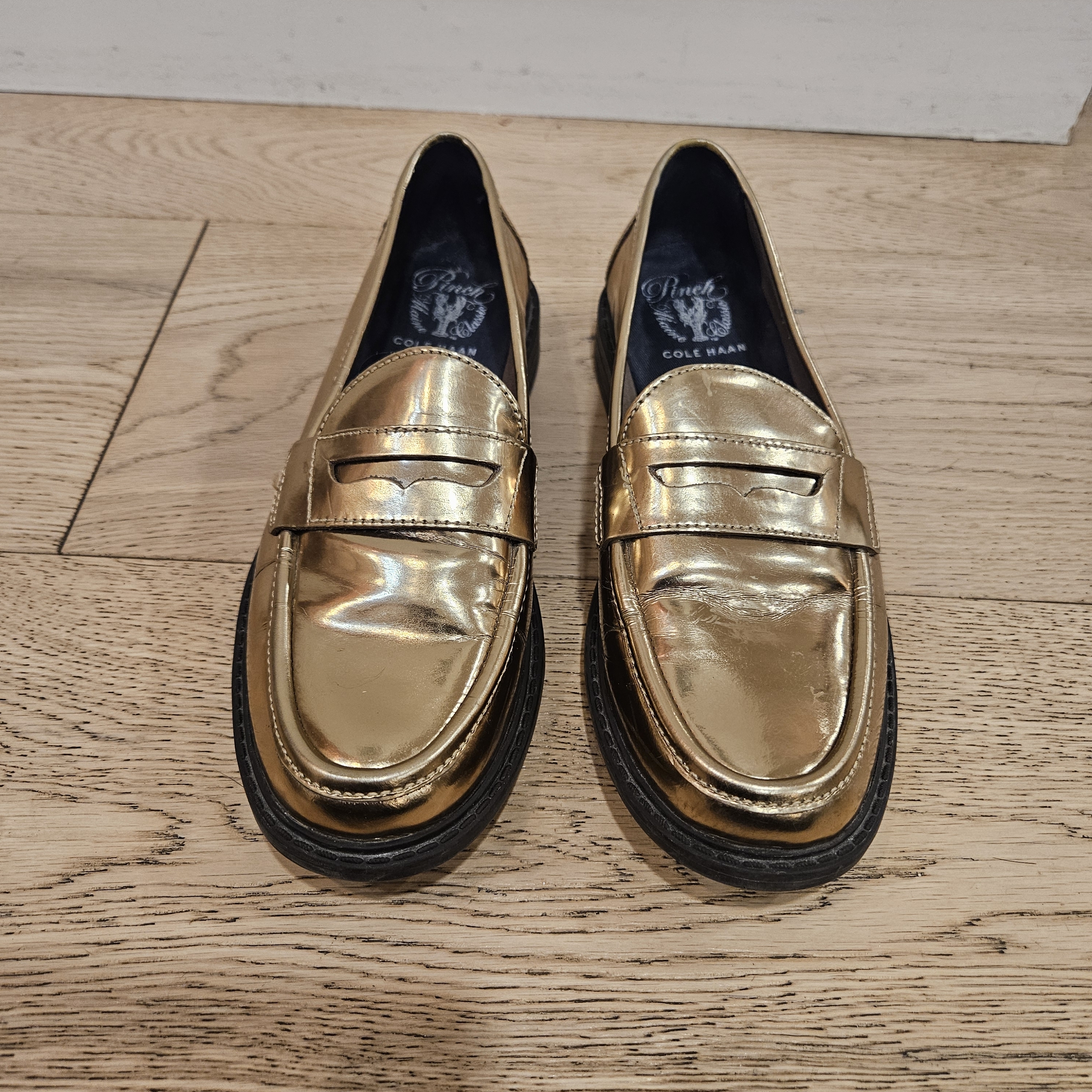 Cole Haan Gold Metallic Penny Loafers For Men Size 6.5 Pinch Maine Classic